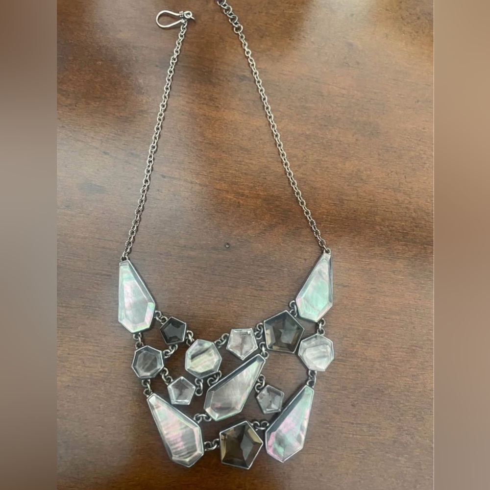 Elegant Silver Abalone Geometric Necklace